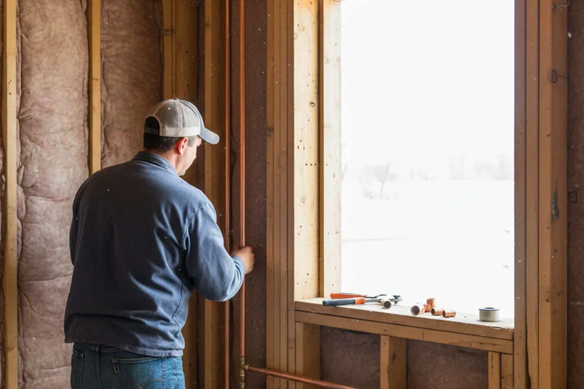 Licensed plumber running new copper supply lines in a Maypearl home